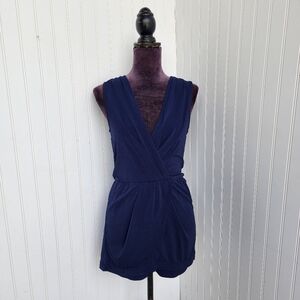BCBGeneration Sleeveless Navy Blue Romper Stretch Wrap V-Neck Sz XS